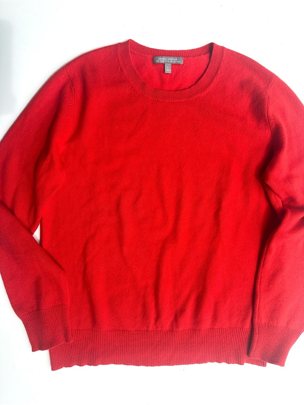 Neiman Marcus 100% Cashmere Women's Bright Red Crewneck Sweater, L